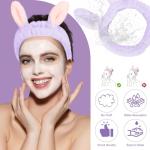 Jowmoy Cute Rabbit Ears Headband Frog Eye Elastic to Wash Face for Women Makeup Shower Spa.