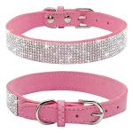 Haoyueer Rhinestone Dog Collar, Cute Dazzling Sparkling Soft Suede Leather Dog Cat Rhinestone Collar Crystal Diamond Pet Dog Puppy Collar(Pink,L 38-46 cm)