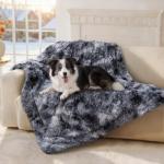 Luciphia Large Waterproof Dog Blanket for Pet Washable Liquid Proof Bed Intimacy Protection Shaggy Plush Calming Long Faux Fur Couch Cover Calming Cat Throw Blankets, Tie-dye Grey, 50" x 60"