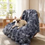 Luciphia Large Waterproof Dog Blanket for Pet Washable Liquid Proof Bed Intimacy Protection Shaggy Plush Calming Long Faux Fur Couch Cover Calming Cat Throw Blankets, Tie-dye Grey, 50" x 60"
