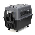 SportPet Airline Compliant X-LARGE 32.25" Travel Dog Kennel-Durable Plastic Airline Pet Carrier w/Removable Wheels & Food Bowls, Collapsible Indoor/Outdoor Dog Kennel, Dogs up to 32"L & 23"H-Dark Gray