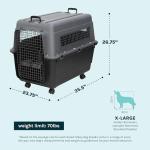 SportPet Airline Compliant X-LARGE 32.25" Travel Dog Kennel-Durable Plastic Airline Pet Carrier w/Removable Wheels & Food Bowls, Collapsible Indoor/Outdoor Dog Kennel, Dogs up to 32"L & 23"H-Dark Gray