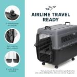 SportPet Airline Compliant X-LARGE 32.25" Travel Dog Kennel-Durable Plastic Airline Pet Carrier w/Removable Wheels & Food Bowls, Collapsible Indoor/Outdoor Dog Kennel, Dogs up to 32"L & 23"H-Dark Gray