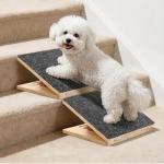 Dog Ramp for Stairs 2 Pack - Adjustable Wooden Stair Wedges for Small Dogs, Foldable Indoor Dog Stair Ramp with Triangular Support and Non-Slip Pads for Senior and Short-Legged Pets