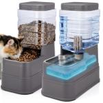 2 Pack Automatic Cat Feeder and Water Dispenser 1.3Gallon Dog Gravity Food Feeder and Water with Ice Pack Stainless Steel Dry Food and Waterer Bowl for Small Medium Large Pets (Grey)