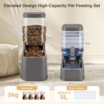 2 Pack Automatic Cat Feeder and Water Dispenser 1.3Gallon Dog Gravity Food Feeder and Water with Ice Pack Stainless Steel Dry Food and Waterer Bowl for Small Medium Large Pets (Grey)