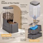 2 Pack Automatic Cat Feeder and Water Dispenser 1.3Gallon Dog Gravity Food Feeder and Water with Ice Pack Stainless Steel Dry Food and Waterer Bowl for Small Medium Large Pets (Grey)