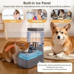 2 Pack Automatic Cat Feeder and Water Dispenser 1.3Gallon Dog Gravity Food Feeder and Water with Ice Pack Stainless Steel Dry Food and Waterer Bowl for Small Medium Large Pets (Grey)