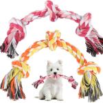 SZEE 2Pcs Dog Rope Toy for Small Breeds, 14 in 3 Knots Chew Rope Toys for Dogs, Pull Toy for Tug of War, Energy Release, Boredom Relief and Teeth Cleaning (Pink & Orange)