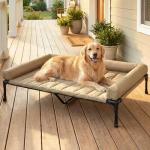 Veehoo Cooling Elevated Dog Bed Add Removable Waterproof Bolster Cushion Mat, Raised Pet Cot with Breathable Teslin Mesh, No-Slip Feet, Dog Couch Bed for Indoor Outdoor, 49x33inches, Beige, CWC2331B