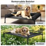 Veehoo Elevated Raised Dog Bed-Cooling Outdoor Dog Cot Bed for Large Sized Dogs Three-Sided Fence Raised Pet Cot with Mesh & No-Slip Feet Dog Hammock Bed with Removable Bolster-35 x 22" Black