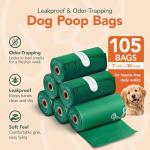Dog Poop Bags with Dispenser - 105 Dog Waste Bags, Lavender Scented, Leakproof & Odor-Trapping, Durable Doggy Waste Bags – 7 Rolls (15 Pet Poop Bagі Per Roll), 13x9" Environment-friendly Potty Bags