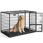 Feandrea 48 Inch Heavy Duty Dog Crate, Metal Escape Proof Dog Kennel with Double Doors and Convenient Feeding Door, Removable Tray, Easy to Clean, XXL Dog Crate for Large and Medium Dogs, Black