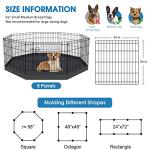 Dog Pen Pet Playpen Dog Fence Indoor Foldable Metal Wire Exercise Puppy Play Yard Pet Enclosure Indoor Outdoor 8 Panels 24 Inch with Bottom Pad/Top Cover (Black with Bottom pad)