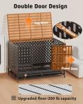 HIWOKK 48 Inch Heavy Duty Indestructible Dog Crate Steel Escape Proof, Indoor Double Door High Anxiety Cage, Kennel with Wheels, Removable Tray, Extra Large XL XXL