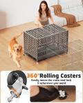 HIWOKK 48 Inch Heavy Duty Indestructible Dog Crate Steel Escape Proof, Indoor Double Door High Anxiety Cage, Kennel with Wheels, Removable Tray, Extra Large XL XXL