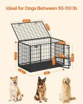 Feandrea 48 Inch Heavy Duty Dog Crate, Metal Escape Proof Dog Kennel with Double Doors and Convenient Feeding Door, Removable Tray, Easy to Clean, XXL Dog Crate for Large and Medium Dogs, Black