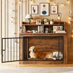 IRONCK Extra Large Dog Crate Furniture, 43.3 inches Wooden Dog Crate with Storage and 4 Hooks, Heavy Duty Pet Crate for Large Dog, Decorative Pet Cage for Indoor (30" L x 43.3" W x 41.1" H)