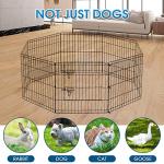 Dog Pen Pet Playpen Dog Fence Indoor Foldable Metal Wire Exercise Puppy Play Yard Pet Enclosure Indoor Outdoor 8 Panels 24 Inch with Bottom Pad/Top Cover (Black with Bottom pad)