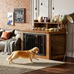 IRONCK Extra Large Dog Crate Furniture, 43.3 inches Wooden Dog Crate with Storage and 4 Hooks, Heavy Duty Pet Crate for Large Dog, Decorative Pet Cage for Indoor (30" L x 43.3" W x 41.1" H)