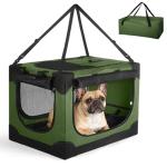 Crazydeer Soft Small Dog Crate - 24 inch Portable Travel Puppy Crate for Small Pets or 2 Cats, Collapsible Pet Carrier with 4 Mesh Doors, Car Kennel for Dogs with Handle for Indoor and Outdoor, Green