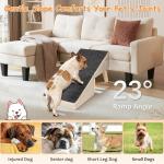 Casremee 2-in-1 Foldable Dog Ramp for Couch and Bed, 14.4" H Dog Ramps for Small Dogs and Cats, Wooden Pet Stairs with Non-Slip Mat & Side Pockets, Split Ottoman Pet Ramp Steps for Medium Dogs, Puppy