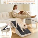 Casremee 2-in-1 Foldable Dog Ramp for Couch and Bed, 14.4" H Dog Ramps for Small Dogs and Cats, Wooden Pet Stairs with Non-Slip Mat & Side Pockets, Split Ottoman Pet Ramp Steps for Medium Dogs, Puppy