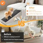 Casremee 2-in-1 Foldable Dog Ramp for Couch and Bed, 14.4" H Dog Ramps for Small Dogs and Cats, Wooden Pet Stairs with Non-Slip Mat & Side Pockets, Split Ottoman Pet Ramp Steps for Medium Dogs, Puppy