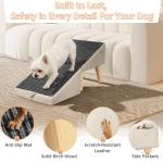 Casremee 2-in-1 Foldable Dog Ramp for Couch and Bed, 14.4" H Dog Ramps for Small Dogs and Cats, Wooden Pet Stairs with Non-Slip Mat & Side Pockets, Split Ottoman Pet Ramp Steps for Medium Dogs, Puppy