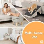 Casremee 2-in-1 Foldable Dog Ramp for Couch and Bed, 14.4" H Dog Ramps for Small Dogs and Cats, Wooden Pet Stairs with Non-Slip Mat & Side Pockets, Split Ottoman Pet Ramp Steps for Medium Dogs, Puppy