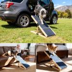Adjustable Wooden Dog Ramp for Small & Medium Dogs, 27.6" Long x 11.8" Wide Portable Pet Ramp for Bed, Couch, Sofa & Car, Anti-Slip Carpet, Lightweight Foldable Indoor Outdoor Travel Dog Ramp