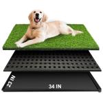 Dog Grass Pad with Tray, 34''X23'' Large Artificial Turf Grass Potty, Reusable Puppy Pee Pads for Dogs, Portable Dog Litter Box for Indoor/Outdoor Potty Training Toilet