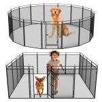 32" Height Dog Playpen for Small Dog & Puppy, 16 Panels Metal Pet Playpen with Safety Mesh, Portable Foldable Exercise Pen for Indoor Outdoor, Yard, Camping & RV, Black-Silver