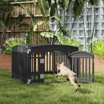 DUMOS Dog Playpen 4 Panel 24" Plastic Exercise Pen with Door Small Puppy, Medium Dogs Animal Pet for Outdoor, Garden, Yard, RV Camping - Black