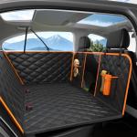 Dog Car Seat Cover for Back Seat, Hard Bottom Back Seat Extender for Dogs - Supports 400lbs,New Waterproof, Scratch Resistant, Anti Slip Portable Dog Hammock,Suitable for Cars, SUVs and Trucks(Orange）