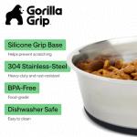 GORILLA GRIP Dog Bowls, Food Grade 304 Stainless Steel, Holds 2 Cups Each (16 fl oz) Food and Water Bowl for Feeding Dogs and Cats, Dishwasher Safe, Rust Resistant, BPA Free Rubber Base Set of 2 Black