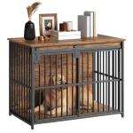 HOOBRO Dog Crate Furniture, 36.6" Heavy Duty Dog Kennel with Sliding Barn Door, Wooden Dog Cage Indoor, Decorative Side End Table for Small/Medium Dogs, Rustic Brown and Black FG162GW03G1