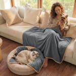 Luciphia Waterproof Blanket for Dog Washable Reversible Sherpa Fleece Throw Blanket for Bed Couch Soft Liquid Pee Proof Furniture Cover Protector for Small Medium Large Pet Cat Grey 35" x 25"