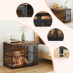 HOOBRO Dog Crate Furniture, 36.6" Heavy Duty Dog Kennel with Sliding Barn Door, Wooden Dog Cage Indoor, Decorative Side End Table for Small/Medium Dogs, Rustic Brown and Black FG162GW03G1