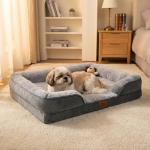 Orthopedic Dog Bed for Medium Dogs - Gel Memory Foam Pet Bed with Waterproof & Washable Cover, Contoured Bolster Design for Dogs & Cats (Grey, 30.0" L x 20.0" W x 6.3" Th)