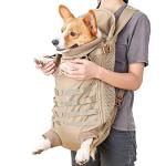 FLAdorepet Dog Carrier Tactical Backpack for Medium Large Dogs,Soft Hands-Free Legs Out Pet Front Cat Dog Carrier Backpack Travel Bag for Outdoor Traveling Hiking Camping (Medium, Khaki)