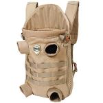 FLAdorepet Dog Carrier Tactical Backpack for Medium Large Dogs,Soft Hands-Free Legs Out Pet Front Cat Dog Carrier Backpack Travel Bag for Outdoor Traveling Hiking Camping (Medium, Khaki)