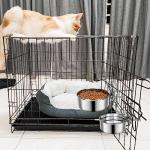 2 Pcs Small Pet Dog Food Water Bowl for Cage Stainless Steel Non-Spill Kennel Hanging Cats Pets Bowls with Clamp Holder Crate Feeder Dish for Small Dogs Pets (4.7x1.9'' & 3.9x1.7'')