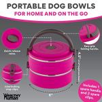 Healthy Human Travel Pet Bento Bowls - Human-Grade Stainless Steel & BPA-Free, Leak-Proof Water & Food Container Set for Dogs & Cats, 2-Pack Interlocking Bowls, Includes Spare Clips & Handle (Pink)