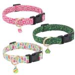 Guiqulai 3 Pack Spring Summer Dog Collars, Adjustable Puppy Collars with Spring Summer Green Leaves Peach Pattern Quick Release Buckle Charm for Small Medium Girl Dogs, Holiday Seasonal Pet Collar