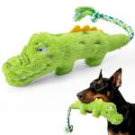 KesterlsShopping Squeaky Plush Crocodile Dog Toy,with a Rope Tail,Crinkle Stuffed Dog Toy Keep Them Busy Tug of War Training Play, Dog Chew Toy for Small Medium Dogs (Green)