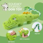 KesterlsShopping Squeaky Plush Crocodile Dog Toy,with a Rope Tail,Crinkle Stuffed Dog Toy Keep Them Busy Tug of War Training Play, Dog Chew Toy for Small Medium Dogs (Green)