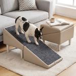 Dog Safety Ramps, Foldable 2-in-1 Wooden Pet Stairs & Steps & Ottoman, Solid Wood Anti-Slip & High-end Leather Material Pet Ramp, Split Ottoman Design, Pet Steps for Puppy Senior Injured Dogs