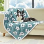 Luciphia Waterproof Pet Blanket for Medium Large Dogs Washable Fluffy Thick Jacquard Shag Fleece Warm Sherpa 3D Textured Flower Print for Cats Puppy Couch Protection (Blue,57x40 inches)