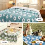 Luciphia Waterproof Pet Blanket for Medium Large Dogs Washable Fluffy Thick Jacquard Shag Fleece Warm Sherpa 3D Textured Flower Print for Cats Puppy Couch Protection (Blue,57x40 inches)